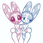  1:1 animal_crossing anthro blush chrissy_(animal_crossing) clothed clothing duo female francine_(animal_crossing) hand_holding lagomorph leporid low_res mammal nintendo open_mouth panties rabbit smile topless underwear video_games x-red 