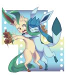  2015 3_toes 4_fingers absurd_res alpha_channel amber_eyes ambiguous_gender anthro anthrofied bite blue_body cute_eyes cute_fangs duo ear_bite eeveelution embrace eyes_closed fangs featureless_crotch feet fingers glaceon green_body hi_res hug leafeon nintendo oko-san open_mouth pok&eacute;mon pok&eacute;mon_(species) pok&eacute;morph simple_background sudden surprise toes video_games 