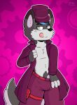  anthro bulge canid canine canis clothing erection hair hat headgear headwear hi_res inviting jossmar looking_at_viewer machine male male/male mammal smile solo tongue top_hat topwear victorian wolf wolfyzeeb 