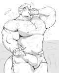  anthro areola areola_slip beverage big_pecs blush blush_lines bottomwear bulge clothing coffee felid genital_outline growth male mammal monochrome muscle_growth muscular muscular_anthro muscular_male pan_(sxfpantera) pantheradraws pantherine pecs penis_outline shirt shorts snow_leopard solo standing surprise text text_on_bottomwear text_on_clothing thick_thighs topwear torn_clothing 