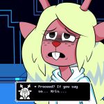  1:1 2021 anthro antlers blonde_hair bluejr buckteeth capreoline cervid clothed clothing deltarune dialogue digital_media_(artwork) female freckles fur hair horn letterbox mammal noelle_holiday red_nose reindeer snowgrave solo spoiler talking_to_another teeth undertale_(series) video_games white_clothing 