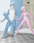  absurd_res anthro artnoke avian balls beak blue_body blue_fur breasts canid canine colored domestic_cat duo eye_contact fan_character feather_hands feathers felid feline feline_tail felis female foreskin fox fur genitals green_eyes hi_res humanoid_genitalia humanoid_penis hybrid looking_at_another male male/female mammal marcus_mccloud nintendo nipples nude penis pink_body pink_feathers pink_fur pussy shaded shadow shower slap small_breasts small_penis spanking star_fox star_fox_command tattoo video_games 