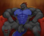  2021 abs alligator alligatorid anthro balls big_muscles crocodilian cryingfatcat dinosaur flaccid furniture genitals hi_res huge_muscles humanoid_genitalia humanoid_penis hybrid looking_at_viewer male muscular muscular_anthro muscular_male navel nipples nude obliques on_sofa pecs penis qaz reptile scalie sitting smile sofa solo text thick_thighs url 