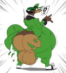  2021 4_fingers ?! a-side anthro balls big_balls big_butt black_nose bottomwear bracelet brown_body brown_fur butt claws clothing colored disney fingers footwear fur genitals greasy_(character) green_bottomwear green_clothing green_hat green_headwear green_pants green_shirt green_topwear hair hat headgear headwear hi_res holding_knife holding_object holding_weapon huge_balls huge_butt hyper hyper_balls hyper_butt hyper_genitalia jewelry knife male mammal mustela mustelid musteline overweight overweight_male pants shirt shocked shoelaces shoes short_tail solo surprise surprised_expression toon_patrol topwear torn_bottomwear torn_clothing torn_pants true_musteline weapon white_clothing white_footwear white_shoes who_framed_roger_rabbit yellow_teeth 