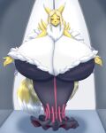  anthro bandai_namco better_version_at_source big_breasts blues64 breasts cleavage cleric clothed clothing digimon digimon_(species) disgaea dress eyes_closed female hair hi_res huge_breasts hyper hyper_breasts long_hair marauder6272 renamon solo video_games 