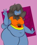  anthro belly big_belly big_butt bottomless breasts butt clothed clothing convenient_censorship deep_navel deino dragon fan_character fangs female hi_res navel nintendo open_mouth overweight overweight_anthro overweight_female plantedpot pok&eacute;mon pok&eacute;mon_(species) shirt simple_background smile solo thick_thighs tight_clothing topwear video_games wide_hips 