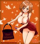  bag blush breasts brown_eyes brown_hair candy halloween happy_halloween huge_breasts mole pussy thigh_gap thighs uncensored vagina 