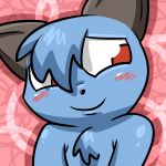  abstract_background ambiguous_gender ambiguous_species anthro big_eyes black_ears black_nose blue_fur blush canine chest_tuft digital_media_(artwork) fur icon mammal pokehidden red_eyes smile solo toony tuft 