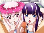  artemis bathroom censored cum facial fellatio handjob hazuki long_hair penis pink_hair sisters tsukuyomi_moon_phase tsukuyomi_moonphase vampire 