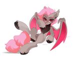  2021 anus bat_pony blush clitoris equid fan_character female fetlocks genitals grey_body hasbro hi_res hooves mammal membrane_(anatomy) membranous_wings my_little_pony pink_body pussy quadruped ray_(oc) red_eyes simple_background solo white_background wings zlatavector 
