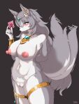  3:4 absurd_res anthro blush breasts canid canine canis condom female fox fur genitals hair hi_res kemono mammal nipples nude pussy sexual_barrier_device solo taphris 