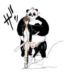  2016 anthro balls belly black_body blush chisa_sa clothing duo eyes_closed genitals giant_panda japanese_text kemono male mammal overweight overweight_male penis shirt text topwear ursid white_body 