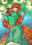  beverage dancing drunk female hi_res holo humanoid mammal rika solo spice_and_wolf substance_intoxication 