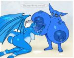  alien alien_humanoid amphibian anthro belly big_belly big_breasts big_butt big_nipples blue_body blue_nipples bodily_fluids borisalien boryana breast_grab breastfeeding breasts butt diplocaulus dragon drinking duo english_text female female/female hair hand_on_breast horn huge_breasts humanoid hyper hyper_breasts kneeling lactating marcine milk nectrid nipples nude reptile scalie smile text western_dragon white_hair wings yellow_eyes 