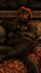  3d_(artwork) 4k 9:16 absurd_res anthro anus argonian balls bed bethesda_softworks bodily_fluids butt curled_horns digital_media_(artwork) feather_hair feathers foreskin furniture genital_fluids genitals half-erect hand_on_leg hand_on_thigh hi_res holding_penis horn humanoid_genitalia humanoid_penis inside kracker looking_at_viewer lying male nude on_back on_bed orange_body orange_feathers partially_retracted_foreskin penis precum presenting presenting_penis pseudo_hair reptile scalie skyrim solo source_filmmaker spread_legs spreading the_elder_scrolls video_games yellow_eyes 