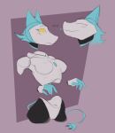  andr0ch anthro bellyless biped blep blue_body blue_fur blush breasts deltarune electrical_plug female floating_hands floating_head floating_limbs fur hi_res looking_at_viewer machine mammal medium_breasts nipples robot simple_background sketch solo tasque_manager tongue tongue_out undertale_(series) video_games yellow_eyes 