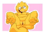  alphys anthro anus areola belly blush breasts buckteeth chubby_anthro chubby_female claws deep_navel eyewear female foreshortening front_view genitals glasses glasses_askew hi_res legs_up lizard looking_at_viewer lying navel nipples non-mammal_breasts non-mammal_nipples nude on_back onihidden open_mouth open_smile overweight overweight_anthro overweight_female pussy reptile scales scalie short_stack simple_background slightly_chubby smile solo spread_legs spreading teeth thick_tail thick_thighs undertale undertale_(series) video_games yellow_body yellow_scales 