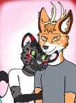  anthro canid canine cervid duo embrace feex fluffy fox hazel hi_res hug hyaenid hybrid jammy jammyjams male male/male mammal piercing portrait romantic romantic_couple simple_background 