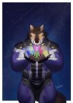  anthro bodily_fluids bodysuit brown_body brown_fur canid canine canis clothing crying crystal domestic_dog fur hi_res hiroji080 lifewonders live-a-hero male mammal muscular muscular_anthro muscular_male pubraseer skinsuit sky solo star starry_sky tears tight_clothing video_games 