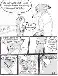  anthro baby bonnie_hopps canid canine clothed clothing comic convenient_censorship dialogue dipstick_ears disney english_text female food fox fur furniture greyscale group hi_res judy_hopps lagomorph leporid male mammal monochrome multicolored_ears navel nick_wilde rabbit stu_hopps table text the_gory_saint young zootopia 