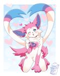  &lt;3 2021 4:5 ambiguous_gender anthro anthrofied bent_arm bent_legs blowing_kiss blush border cheek_tuft digital_media_(artwork) eeveelution extended_arm facial_tuft fur gesture heart_background heart_marking heart_reaction hi_res kneeling light_border long_ears looking_at_viewer multicolored_body multicolored_fur nintendo nude nyanpizza one_eye_closed open_mouth open_smile pawpads pink_body pink_fur pok&eacute;mon pok&eacute;mon_(species) pok&eacute;morph purple_pawpads shaded smile solo sylveon tuft video_games white_body white_border white_fur wink winking_at_viewer 