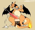  anthro balls big_penis blush bodily_fluids charizard claws collar cum cum_on_ground cumshot ejaculation erection finger_claws fire flaming_tail furniture genital_fluids genitals hi_res knot lonelycharart male masturbation nintendo nude orange_body penile penile_masturbation penis pok&eacute;mon pok&eacute;mon_(species) scar sitting solo stool toe_claws video_games wings 
