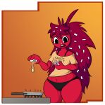  anthro breasts clothed clothing cooking cookware egg eulipotyphlan female flaky_(htf) frying_pan hair happy_tree_friends hedgehog king_of_sorrow_(artist) kitchen_utensils mammal panties phone red_body thick_thighs tools underwear wide_hips 