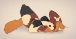  2021 5_fingers anthro breasts brown_body brown_fur brown_hair canid canine clothed clothing digital_media_(artwork) eyebrows eyelashes female fingers fur hair legwear lingerie looking_at_viewer lying mammal nipple_outline on_back senimasan simple_background solo thigh_highs 