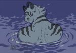  2020 ambiguous_gender anthro black_stripes clothed clothing digital_media_(artwork) felid fur hi_res lidded_eyes looking_at_viewer looking_back mammal pale_pink_(artist) pantherine partially_submerged rear_view shaded solo striped_body striped_fur stripes tiger topless water wet white_body white_fur 