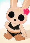  animal_crossing anthro bikini chibi clothing coco_(animal_crossing) empty_eyes featureless_feet featureless_hands female flat_chested flower gyroid hi_res kneeling lagomorph leporid mammal moichi_(pixiv) nintendo open_mouth plant rabbit solo swimwear video_games 