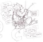  ... absurd_res anthro belt claws climbing climbing_wall clothed clothing dialogue english_text fur gloves handwear harness hi_res holding_object holding_rope jacket maintenance male monochrome neck_tuft pliers rappelling redishdragie rope science_fiction screwdriver sergal simple_background sketch solo speech_bubble tail_tuft text toe_claws tool_belt tools topwear tuft utility_belt white_background 