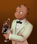  alcohol anthro beverage black_tie_(suit) bow_tie clothing container cup drinking_glass glass glass_container glass_cup hi_res lizard male reptile saucy_(sunhuiz) scalie solo suit sunhuiz white_tuxedo wine_bottle wine_glass 
