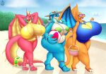  absurd_res anthro bds_charmeleon beach big_breasts bikini breast_size_difference breasts charizard cherry_(bds) cleavage clothed clothing dragon female group hi_res huge_breasts hyper hyper_breasts lapras membrane_(anatomy) membranous_wings nintendo non-mammal_breasts one-piece_swimsuit pok&eacute;mon pok&eacute;mon_(species) seaside slightly_chubby swimwear trio video_games wings 