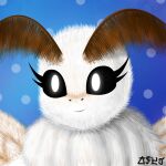  1:1 2021 animal_humanoid antennae_(anatomy) anthro arthropod arthropod_humanoid black_eyes blue_background digital_drawing_(artwork) digital_media_(artwork) female fluffy fur headshot_portrait humanoid icon insect insect_humanoid insect_wings jose-497 lepidopteran moth neck_tuft portrait selene_(jose-497) signature simple_background smile solo tuft venezuelan_poodle_moth white_body white_fur wings 