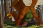  2021 animal_genitalia anus avian backsack balls big_balls brown_body brown_feathers brown_fur butt digital_media_(artwork) erection feathered_wings feathers feral forest forest_background fur genitals granistad green_body green_scales gryphon knot knot_in_sheath looking_at_viewer looking_back looking_back_at_viewer male mythological_avian mythology nature nature_background open_mouth outside perineum plant presenting presenting_hindquarters pur3 scales sheath solo teavern tree white_body white_feathers white_fur wings 