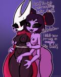  anthro arachnid arthropod blush bodily_fluids breasts cloak clothing clothing_aside dark_body dialogue duo exoskeleton fangs female female/female fingering genital_fluids hair hand_on_breast hi_res hollow_knight hornet_(hollow_knight) insect muffet multi_arm multi_eye multi_limb nipples non-mammal_breasts non-mammal_nipples nude open_mouth pubes purple_body purplealacran pussy_juice simple_background spider standing sweat team_cherry text thick_thighs undertale undertale_(series) vaginal vaginal_fingering video_games wide_hips 
