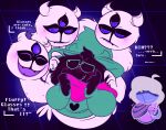  ambiguous_gender anthro black_body black_fur blush clothing clover_(deltarune) coiling deltarune english_text eyewear feral fur glasses group hat headgear headwear kris_(deltarune) male pillsburries_(artist) purple_eyes ralsei text undertale_(series) video_games white_body white_fur 