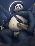  2021 3:4 absurd_res anthro balls belly belt black_body black_fur black_nipples black_nose cape clothing club_(weapon) dagger detailed_background flaccid foreskin fur genitals giant_panda hi_res humanoid_genitalia humanoid_hands humanoid_penis long_foreskin male mammal melee_weapon moobs moon navel night nipples outside overweight overweight_male penis pubes quasarbearcat rogue small_penis solo unretracted_foreskin ursid weapon white_body white_fur yellow_eyes 
