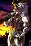  abs anthro bravestarr clothing clothing_pull cowboy cybernetics equid equine gun harness hi_res horse iudicium86 machine male mammal muscular outside ranged_weapon rifle solo sunset thirty_thirty underwear underwear_pull weapon western 