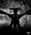  2021 4_wings alien all_tomorrows ambiguous_gender black_and_white digital_drawing_(artwork) digital_media_(artwork) eyestalks feral hi_res long_tail looking_at_viewer mandibles monochrome multi_wing nightmare_fuel qu_(all_tomorrows) solo soul_devouring_eyes watermark wings zephyrjester 