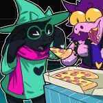  1:1 2021 ambiguous_gender anthro big_eyes black_body black_fur bovid caprine clothed clothing deltarune digital_drawing_(artwork) digital_media_(artwork) duo eating eating_food eyes_closed eyes_popping_out eyewear food funny_face fur glasses goat green_clothing hat headgear headwear humor magic mammal meme open_mouth pepperoni pepperoni_pizza pizza ralsei reptile scalie scarf sexotheque sharp_teeth simple_background surprise susie_(deltarune) teeth telekinesis tongue undertale_(series) video_games yellow_eyes yellow_sclera 