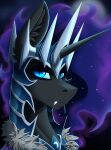  absurd_res armor blue_eyes blue_hair crown equid equine ethereal_hair ethereal_mane fangs female friendship_is_magic frown hair headgear helmet hi_res horn looking_at_viewer mammal my_little_pony nightmare_moon_(mlp) portrait pseudo_hair pseudo_mane pupils slit_pupils solo sparkles twotail813 unicorn 