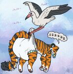  anthro avian bird diaper felid hi_res male mammal pacifier padding pantherine sleeping solo stork subdivisions tiger 