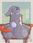  2021 absurd_res anthro anus big_butt breasts butt chair disney duo female furniture genitals hand_on_butt hi_res judy_hopps lagomorph leporid lian_(artist) mammal nick_wilde nude open_mouth purple_eyes pussy rabbit scut_tail short_tail zootopia 