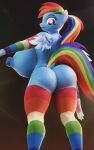  10:16 3d_(artwork) anthro armwear big_breasts breasts butt clothing digital_media_(artwork) elbow_gloves equid equine female friendship_is_magic frostbound gloves hair handwear hasbro hi_res huge_breasts legwear mammal multicolored_clothing multicolored_hair multicolored_tail my_little_pony pattern_clothing pegasus ponytail purple_eyes rainbow_clothing rainbow_dash_(mlp) rainbow_hair rainbow_tail solo standing stockings striped_clothing stripes wings 