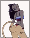  :3 anthro bra butt choker clothing domestic_cat felid feline felis female fitletter fitletter_(character) hand_on_butt jewelry lingerie looking_back mammal necklace panties rear_view simple_background smug solo underwear 