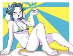  anthro bikini blush breasts butt canid canine clothed clothing felid feline female hair mammal open_mouth semi simple_background swimwear tem temmie_(undertale) undertale undertale_(series) video_games white_body 