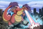  absurd_res anthro city cloud destruction dragon female hi_res lgbt_pride macro metallicumbrage pride_colors sky solo transgender_pride_colors 