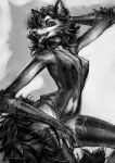  2021 amenlona anthro black_lips breasts canid canine clothed clothing digital_media_(artwork) ear_piercing ear_ring female fur hair lips looking_at_viewer mammal monochrome open_mouth piercing smile teeth tongue 