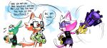  anthro armor avian beak bird black_clothing black_nose black_shirt black_topwear bottomwear camo camo_bottomwear camo_clothing camo_pants camo_print canid canine canis cat_smile chips_(food) clothed clothing comic corvin_the_bird custom_character_(sonic_forces) dialogue digital_media_(artwork) domestic_cat drawloverlala english_text eyewear eyewear_on_head felid feline felis female food front_view fuchsia_the_cat fur gadget_the_wolf gesture glasses gloves goggles goggles_on_head green_body green_clothing green_gloves green_handwear group gun handwear headgear headpiece holding_object holding_weapon male mammal open_:3 pants pattern_bottomwear pattern_clothing pattern_pants pink_body pink_fur purple_bottomwear purple_clothing purple_skirt ranged_weapon rear_view red_body red_fur sega shirt simple_background skirt smile snaggle_tooth sonic_forces sonic_the_hedgehog_(series) spats standing text topwear video_games weapon wolf yellow_clothing yellow_gloves yellow_handwear 